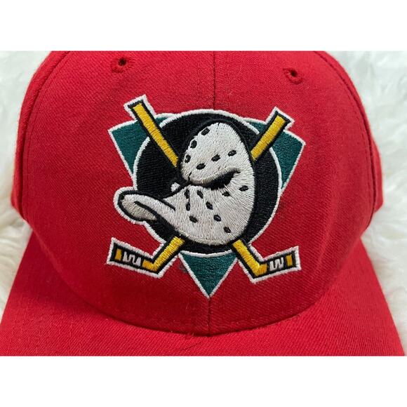 Anaheim Mighty Ducks Vintage 90's Twins Enterprise RED Snapback Cap Hat **RARE** - Picture 2 of 12